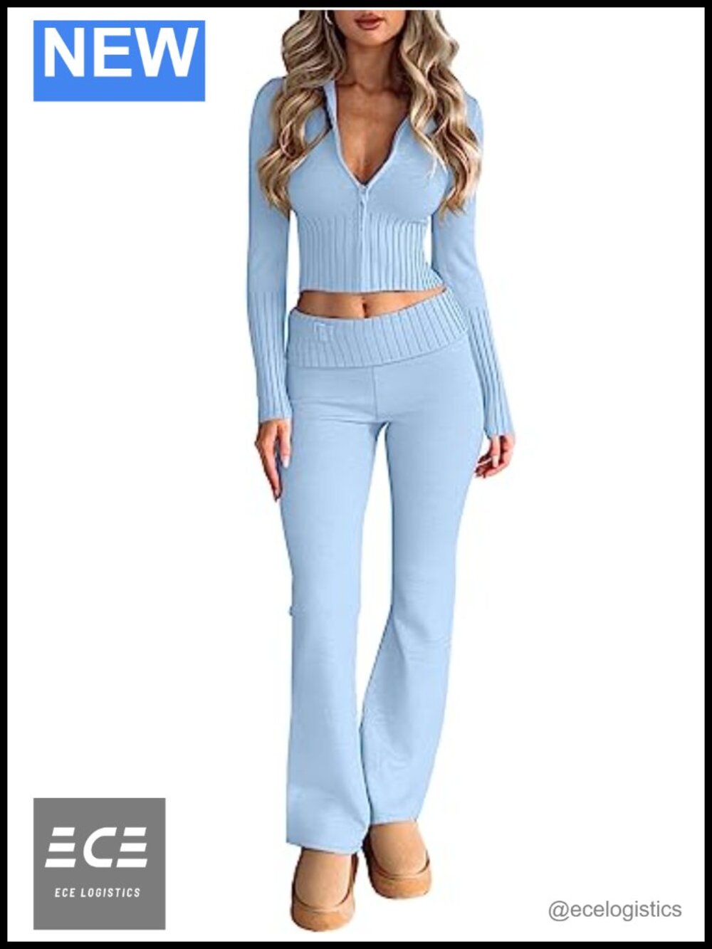 LILLUSORY Women's 2 Piece Ribbed Knit Sweatsuit Set Flared Leggings & Cropped